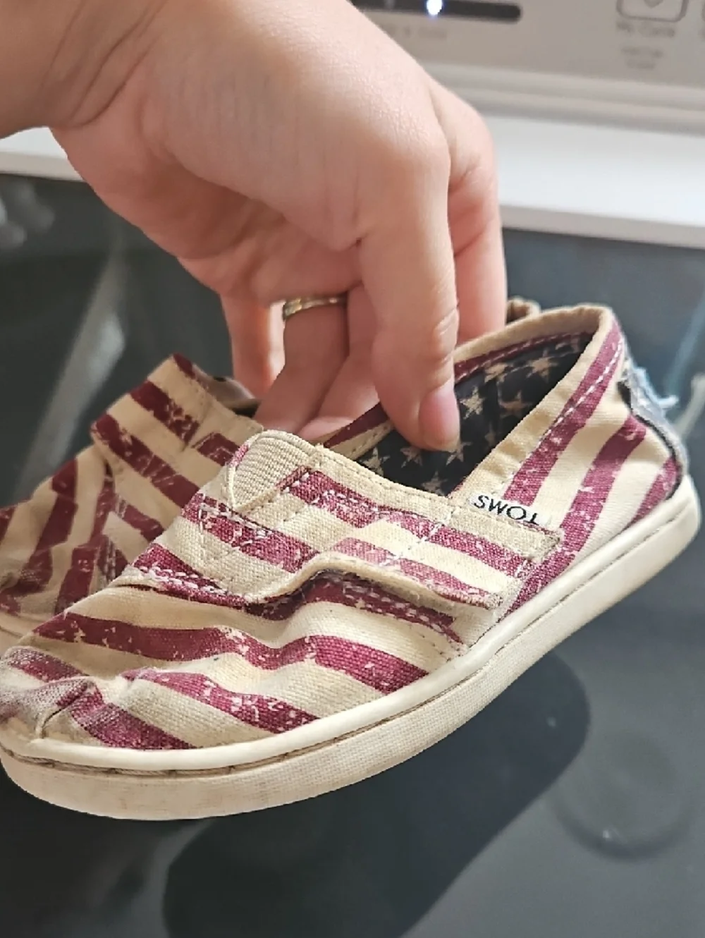 TOMS Kids Cream & Red Striped Slip-On Moccasins